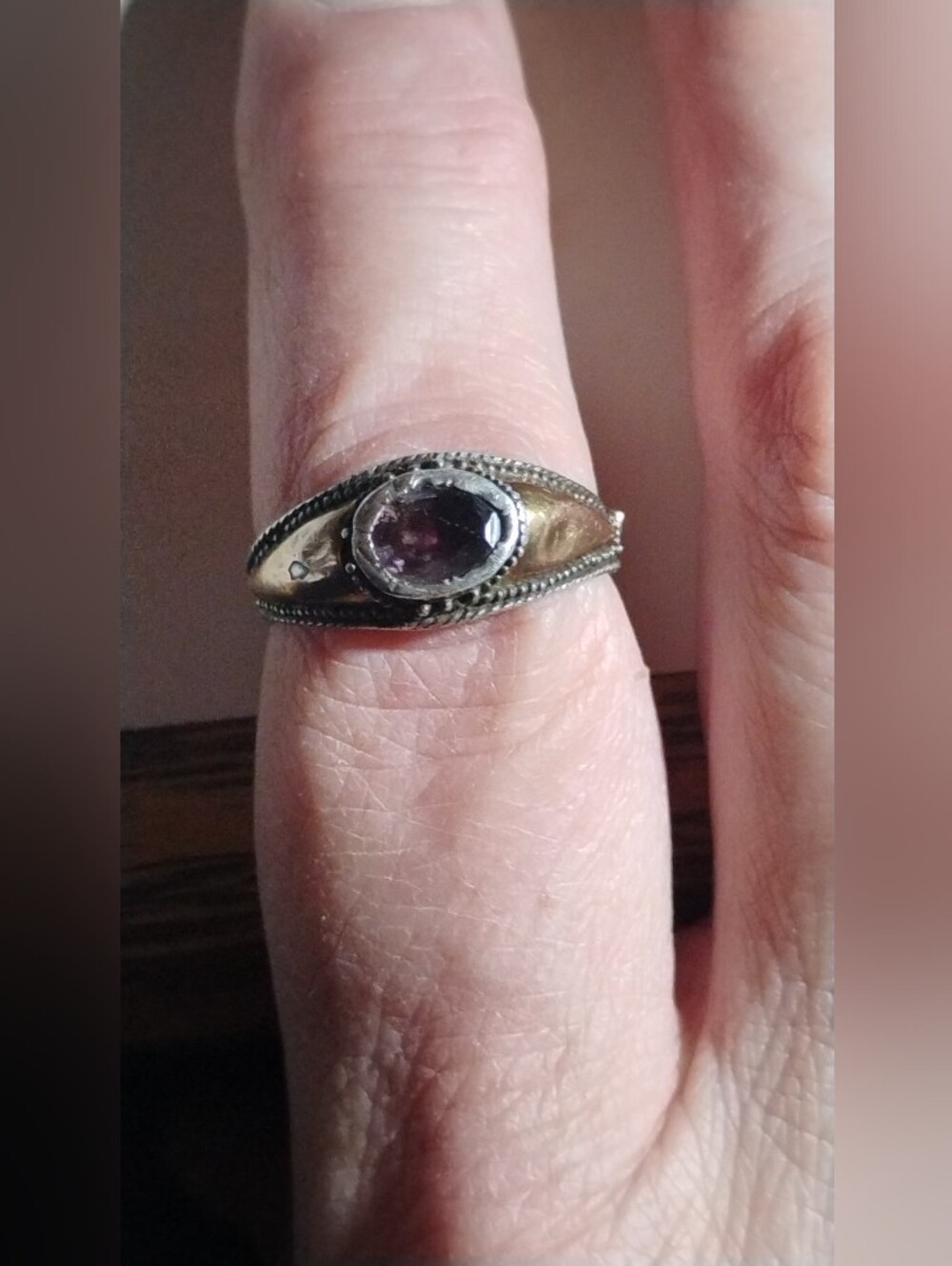 Vintage Antique Sterling Silver Mixed Metal Amethyst Ring Size 7.5